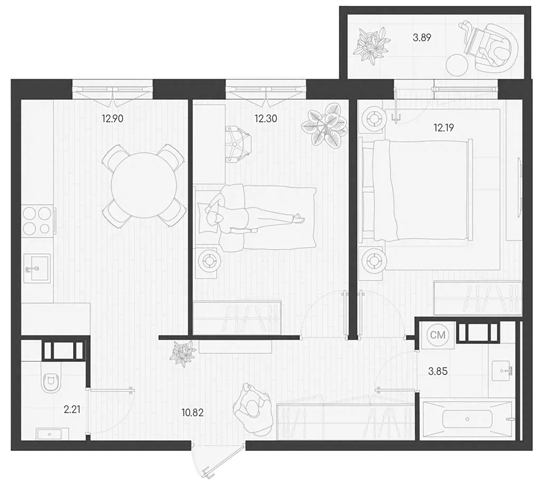Планировка — Дубровка.Park, 2-комн., 54 м²