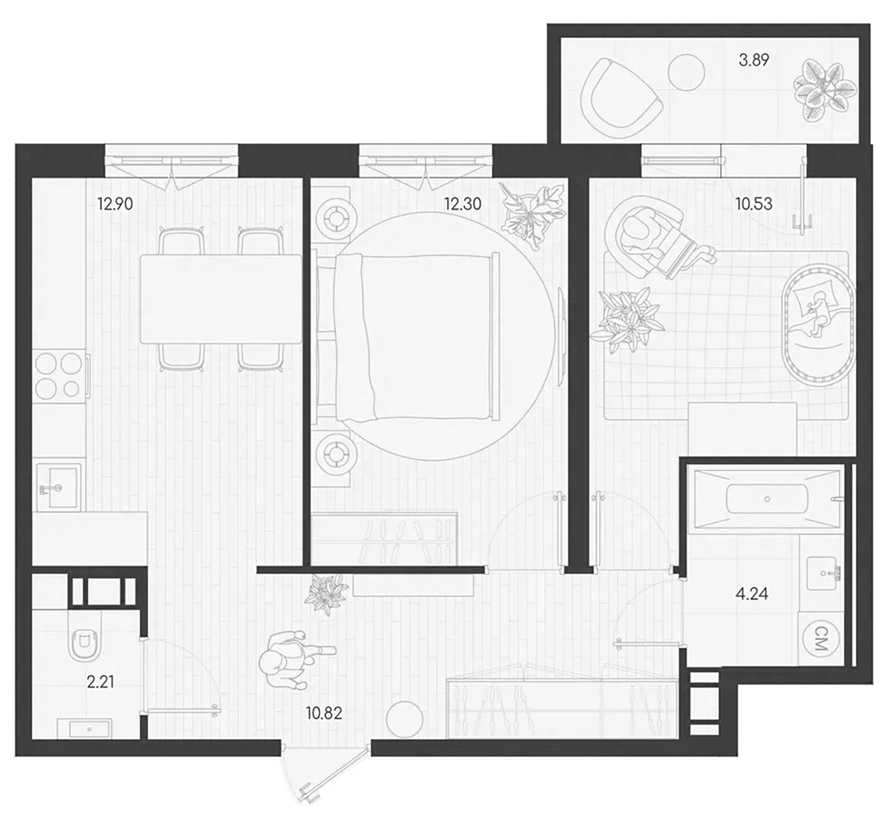 Планировка — Дубровка.Park, 2-комн., 53 м²