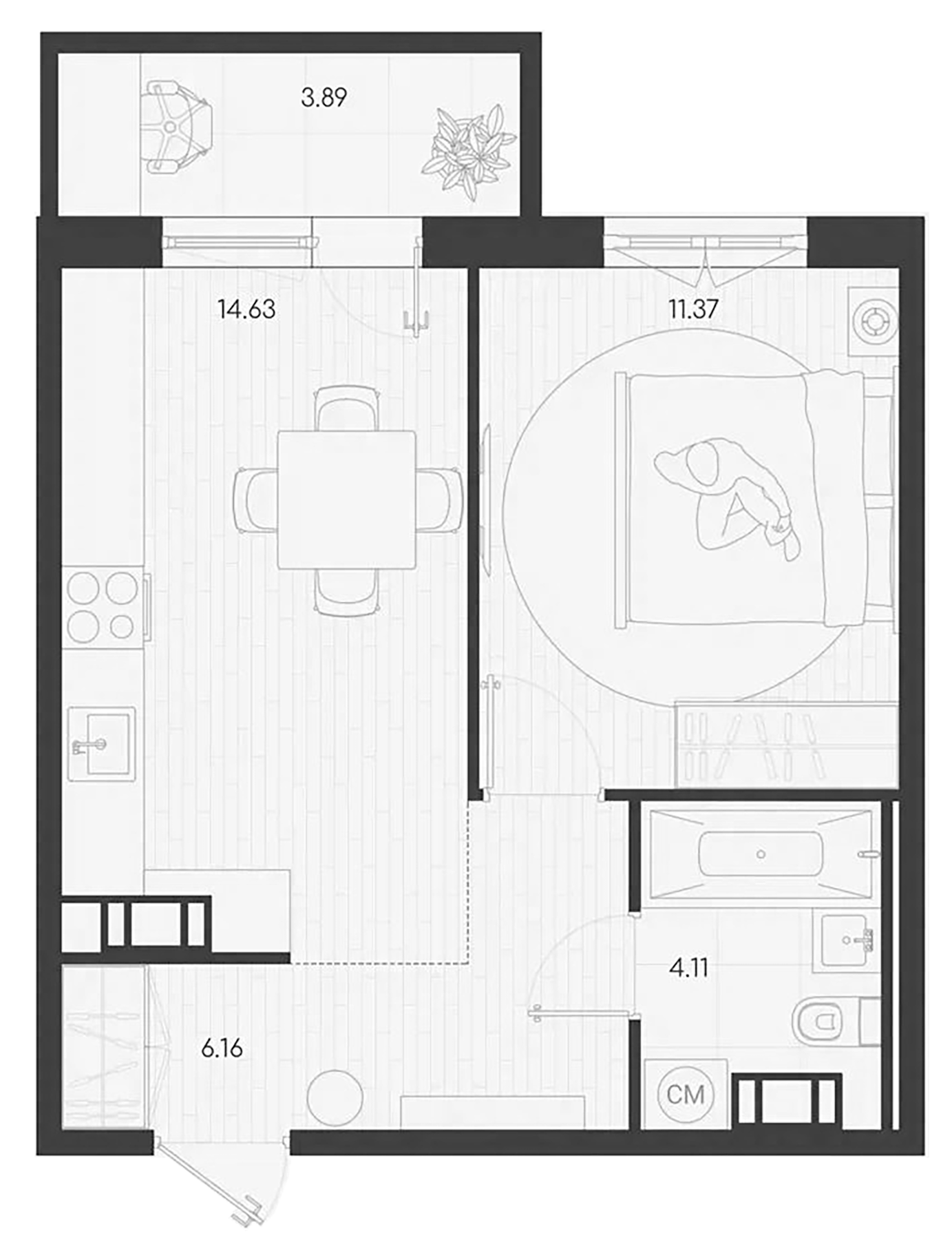 Планировка — Дубровка.Park, 1-комн., 36 м²