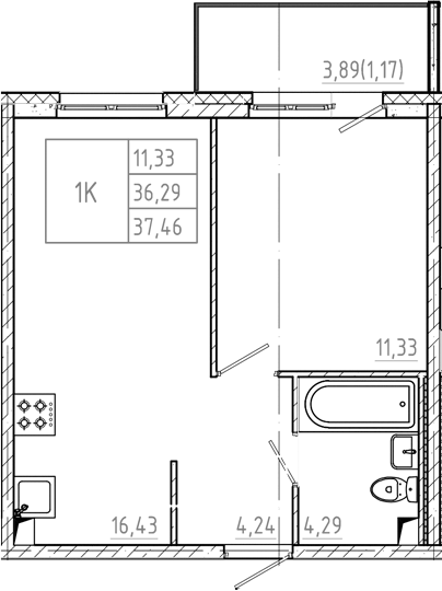 Планировка — Дубровка.Park, 1-комн., 36 м²