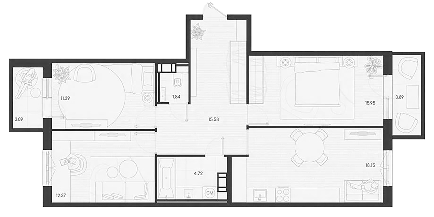 Планировка — Дубровка.Park, 3-комн., 80 м²