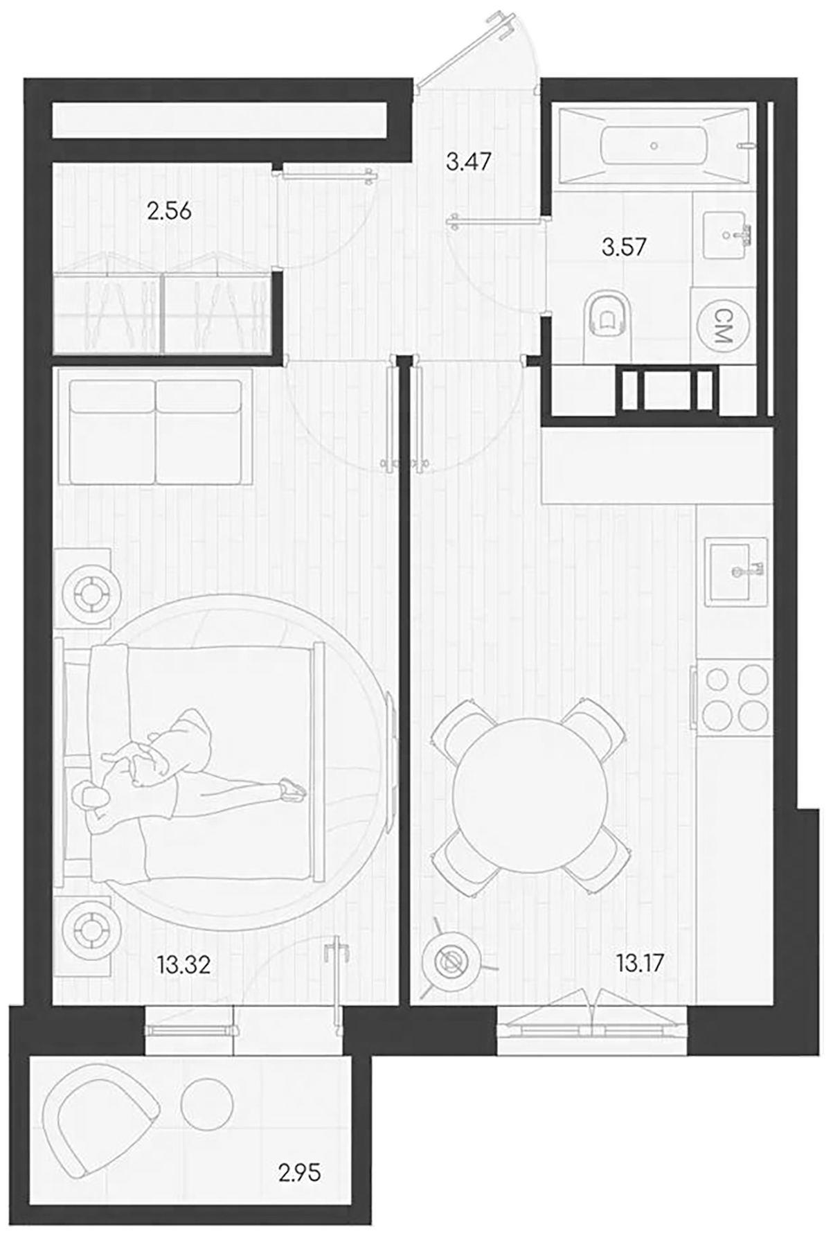 Планировка — Дубровка.Park, 1-комн., 36 м²