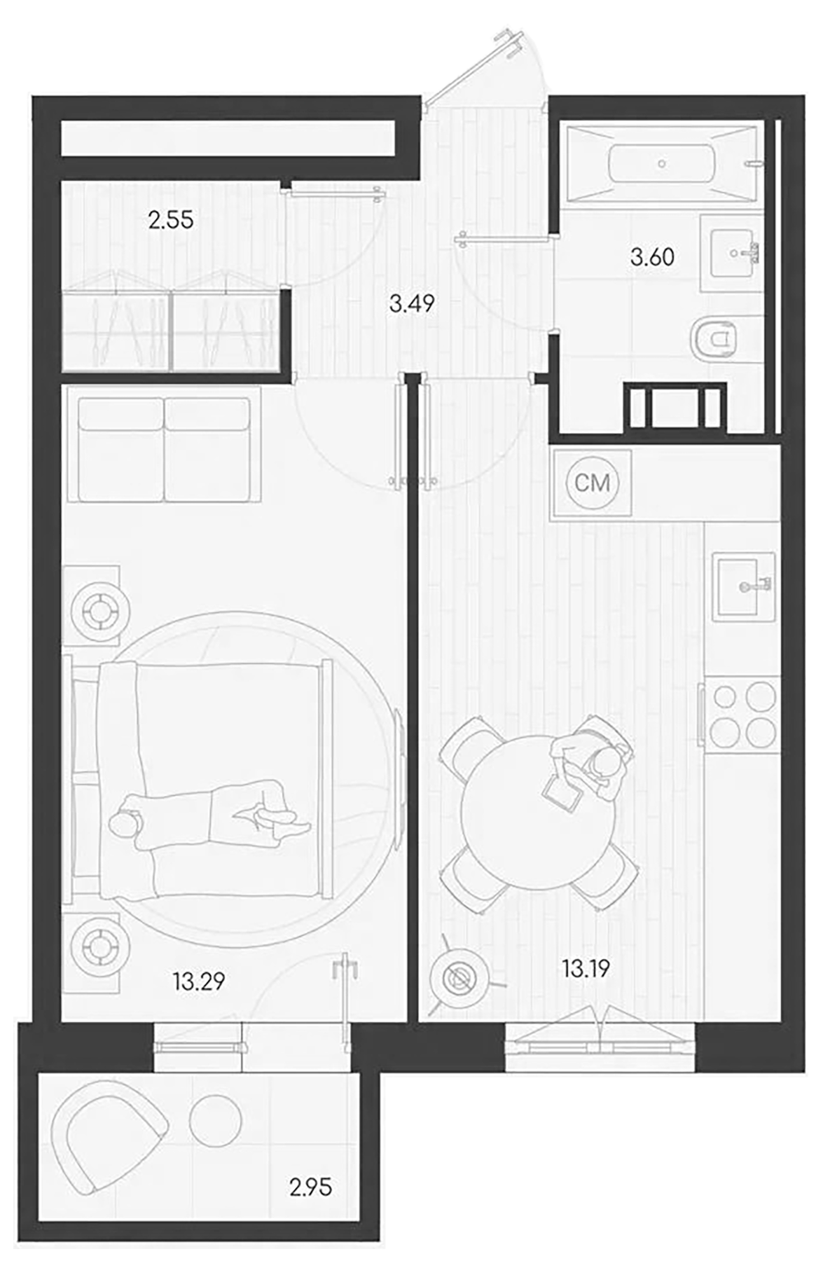 Планировка — Дубровка.Park, 1-комн., 36 м²
