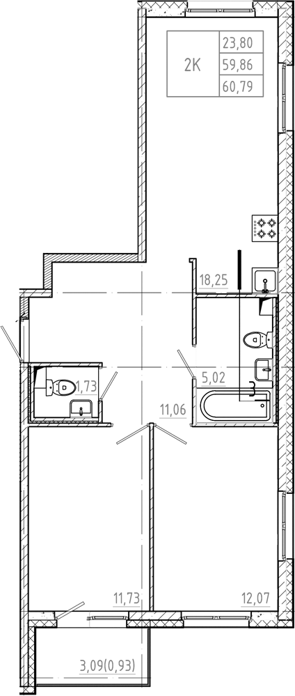 Планировка — Дубровка.Park, 2-комн., 60 м²