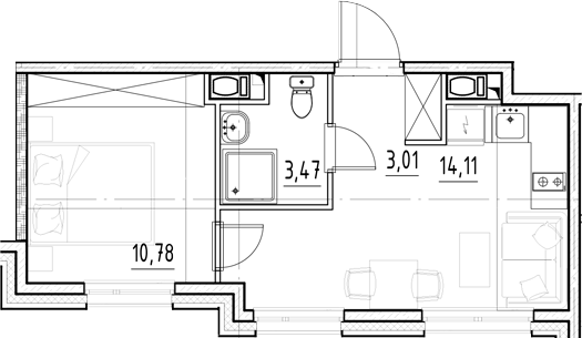Планировка — Нигилист, 1-комн., 31 м²