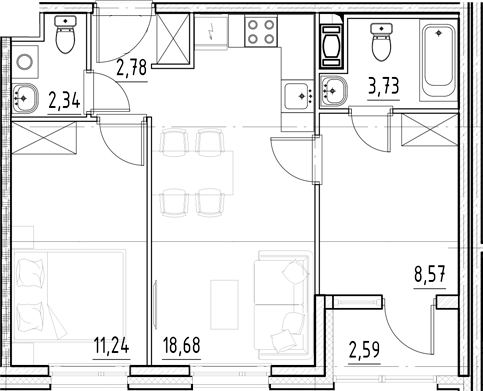 Планировка — Нигилист, 3-комн., 47 м²