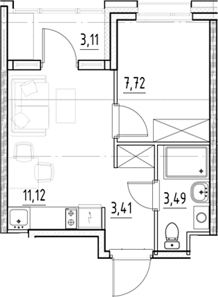 Планировка — Нигилист, 1-комн., 26 м²