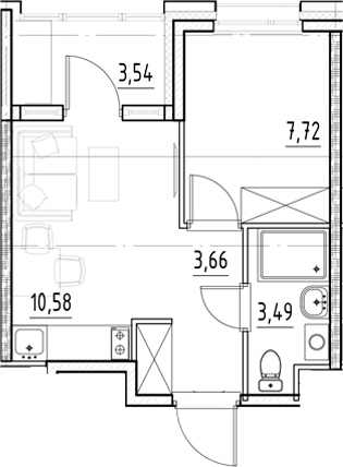 Планировка — Нигилист, 1-комн., 25 м²
