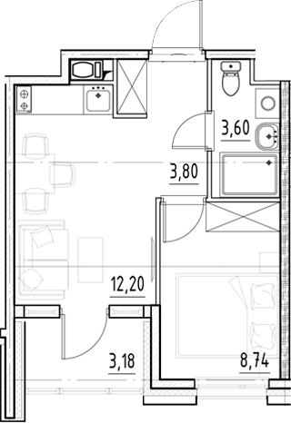 Планировка — Нигилист, 1-комн., 28 м²