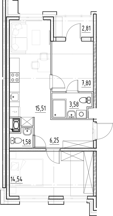 Планировка — Нигилист, 3-комн., 49 м²
