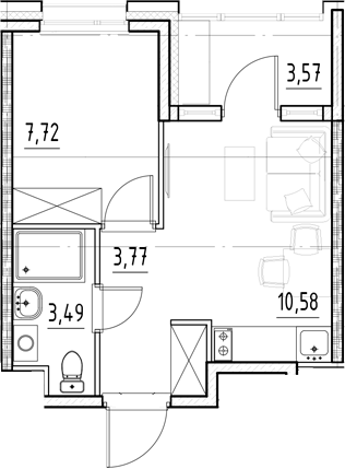 Планировка — Нигилист, 1-комн., 26 м²