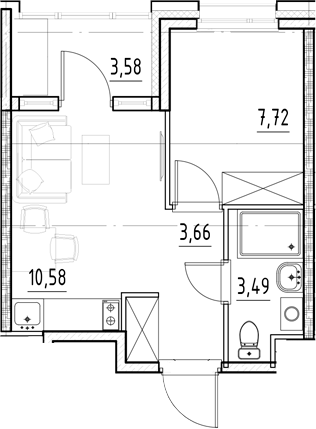 Планировка — Нигилист, 1-комн., 25 м²
