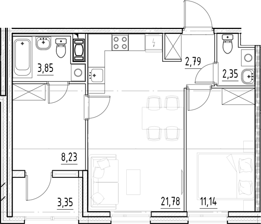 Планировка — Нигилист, 3-комн., 50 м²