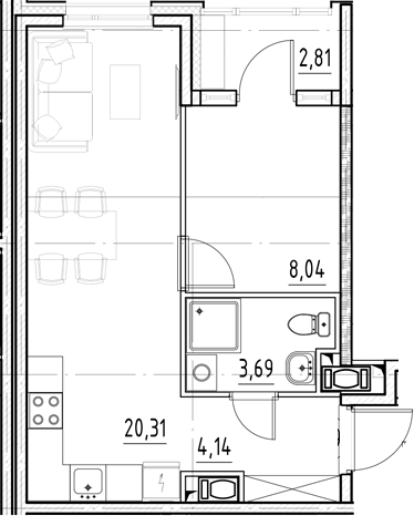 Планировка — Нигилист, 2-комн., 36 м²