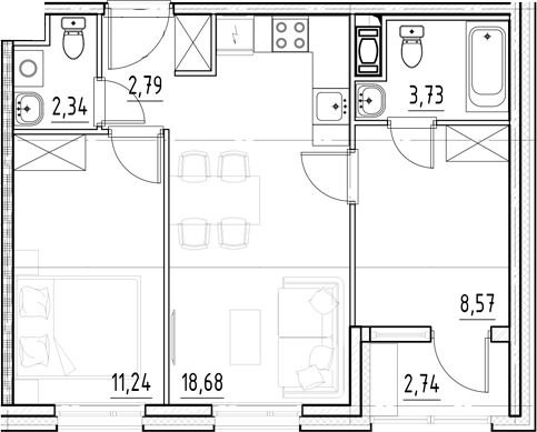 Планировка — Нигилист, 3-комн., 47 м²