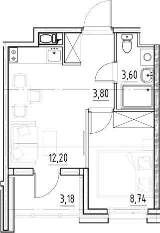 Планировка — Нигилист, 1-комн., 28 м²