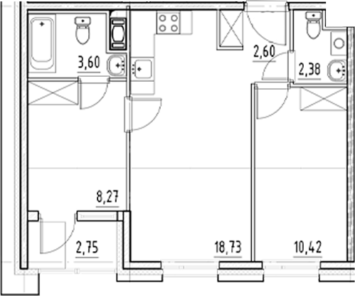 Планировка — Нигилист, 3-комн., 46 м²