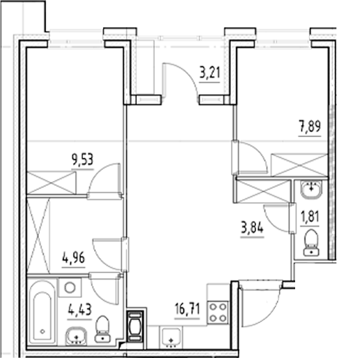 Планировка — Нигилист, 3-комн., 49 м²