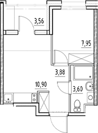 Планировка — Нигилист, 1-комн., 26 м²