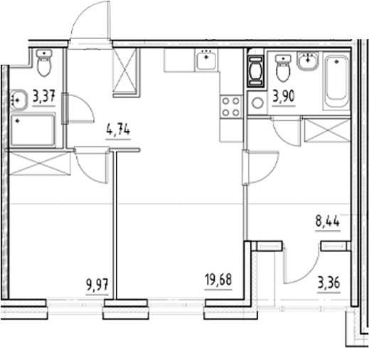 Планировка — Нигилист, 3-комн., 50 м²