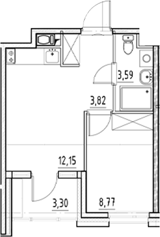 Планировка — Нигилист, 1-комн., 28 м²