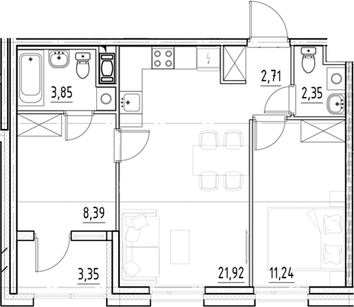 Планировка — Нигилист, 3-комн., 50 м²