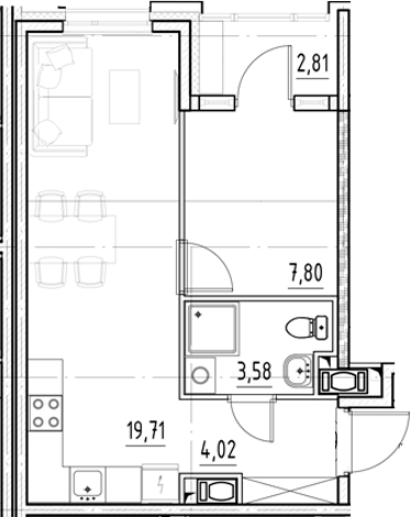 Планировка — Нигилист, 2-комн., 35 м²