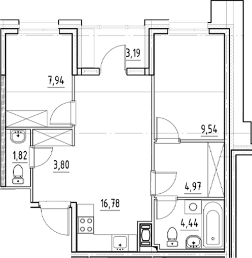 Планировка — Нигилист, 3-комн., 49 м²