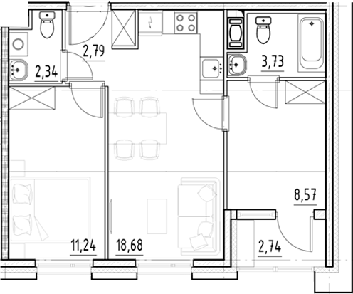 Планировка — Нигилист, 3-комн., 47 м²