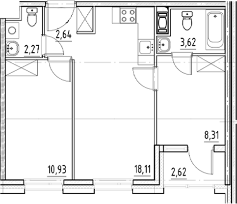 Планировка — Нигилист, 2-комн., 46 м²