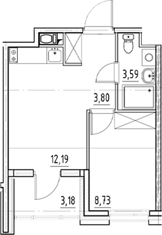 Планировка — Нигилист, 1-комн., 28 м²