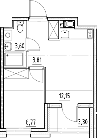 Планировка — Нигилист, 1-комн., 28 м²
