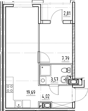Планировка — Нигилист, 2-комн., 35 м²