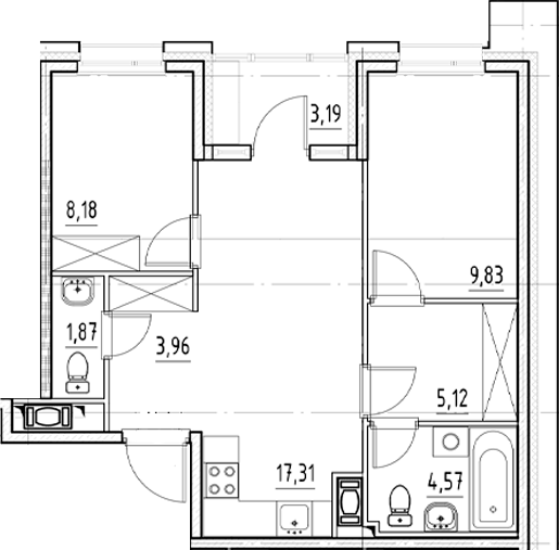 Планировка — Нигилист, 3-комн., 51 м²