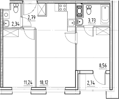 Планировка — Нигилист, 3-комн., 47 м²