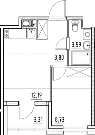 Планировка — Нигилист, 1-комн., 28 м²