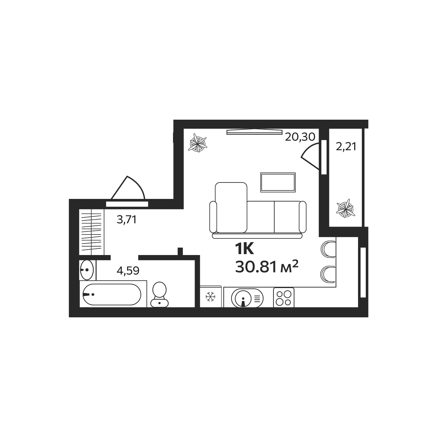 Планировка — Эдельвейс. Янино, Студия, 29 м²