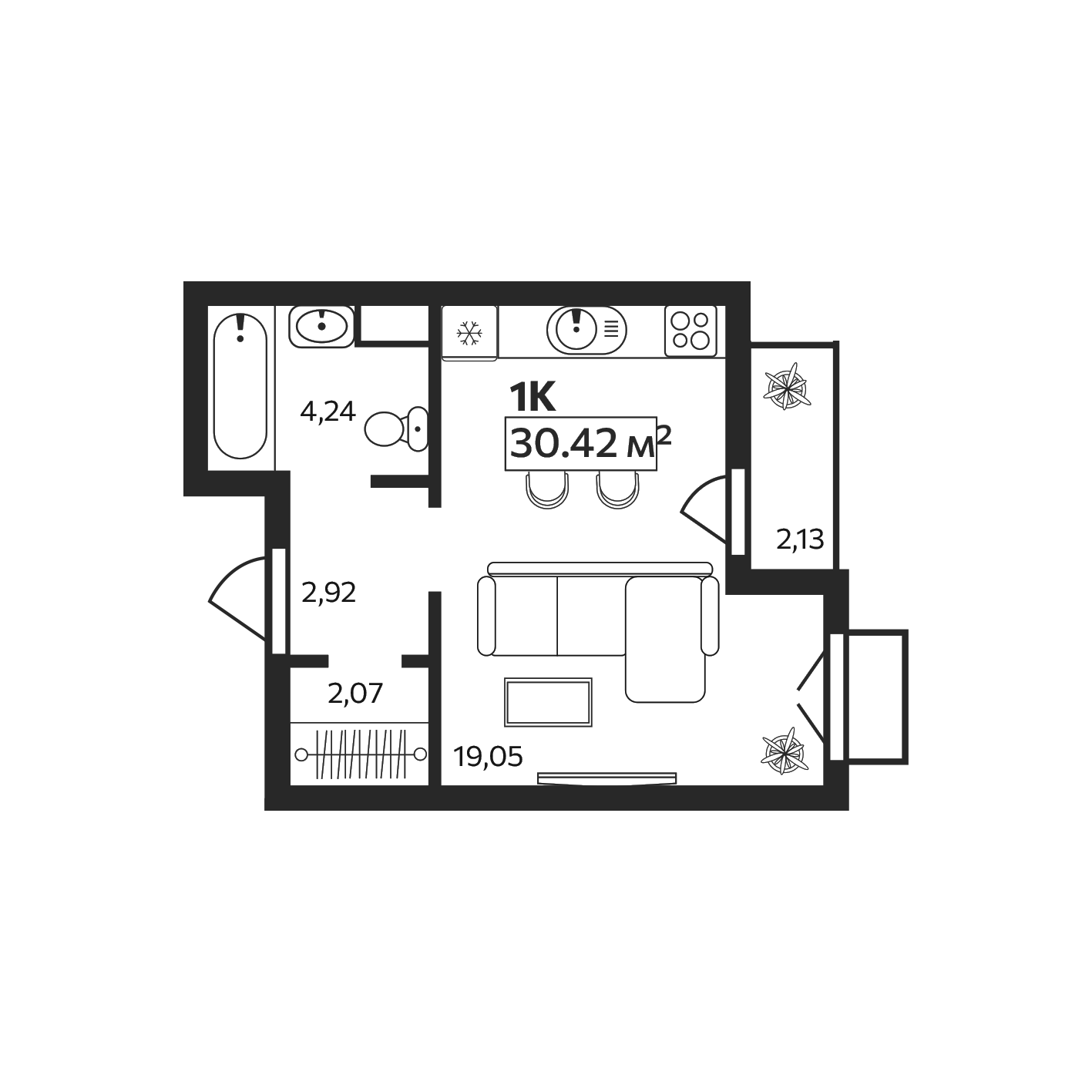 Планировка — Эдельвейс. Янино, Студия, 28 м²