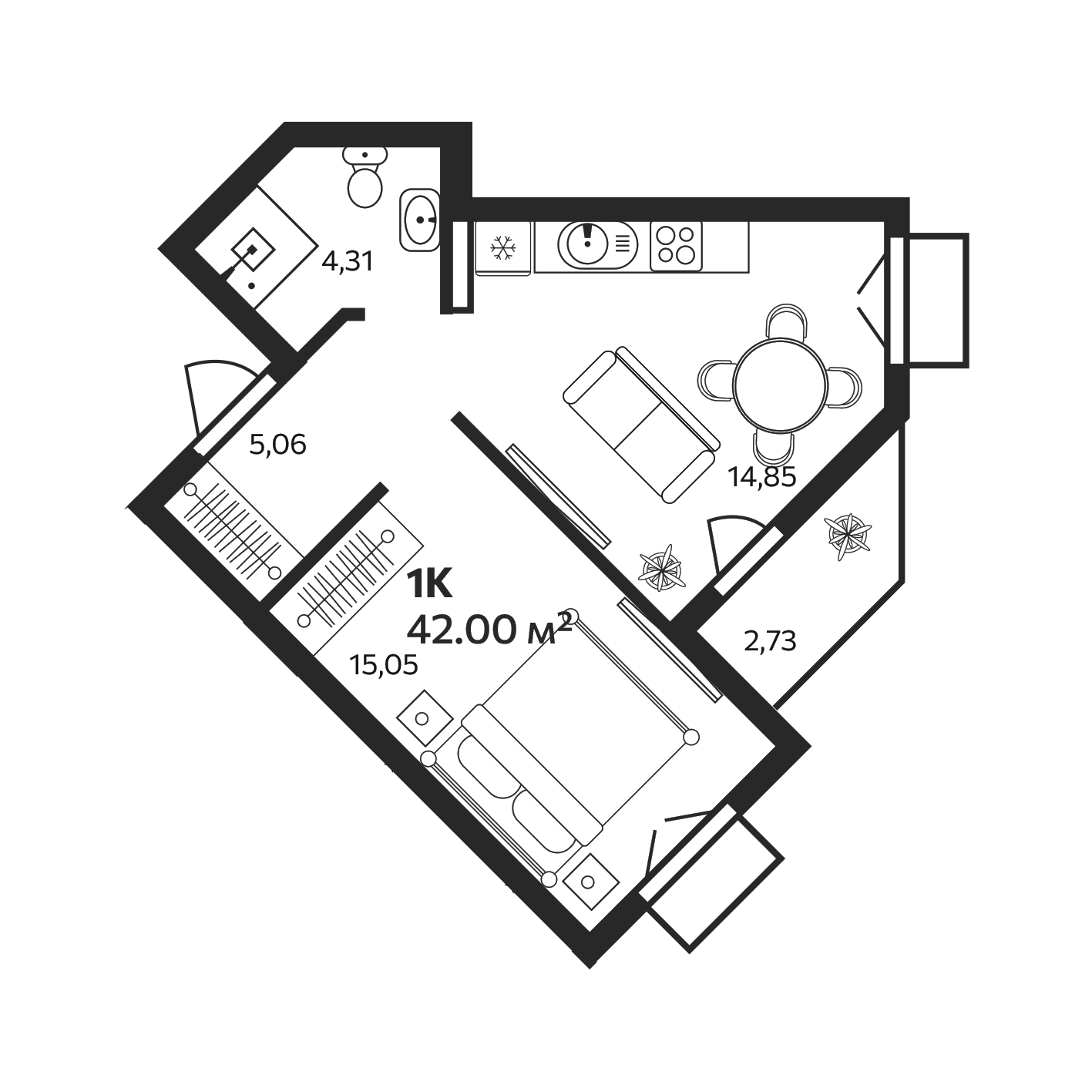 Планировка — Эдельвейс. Янино, 1-комн., 39 м²