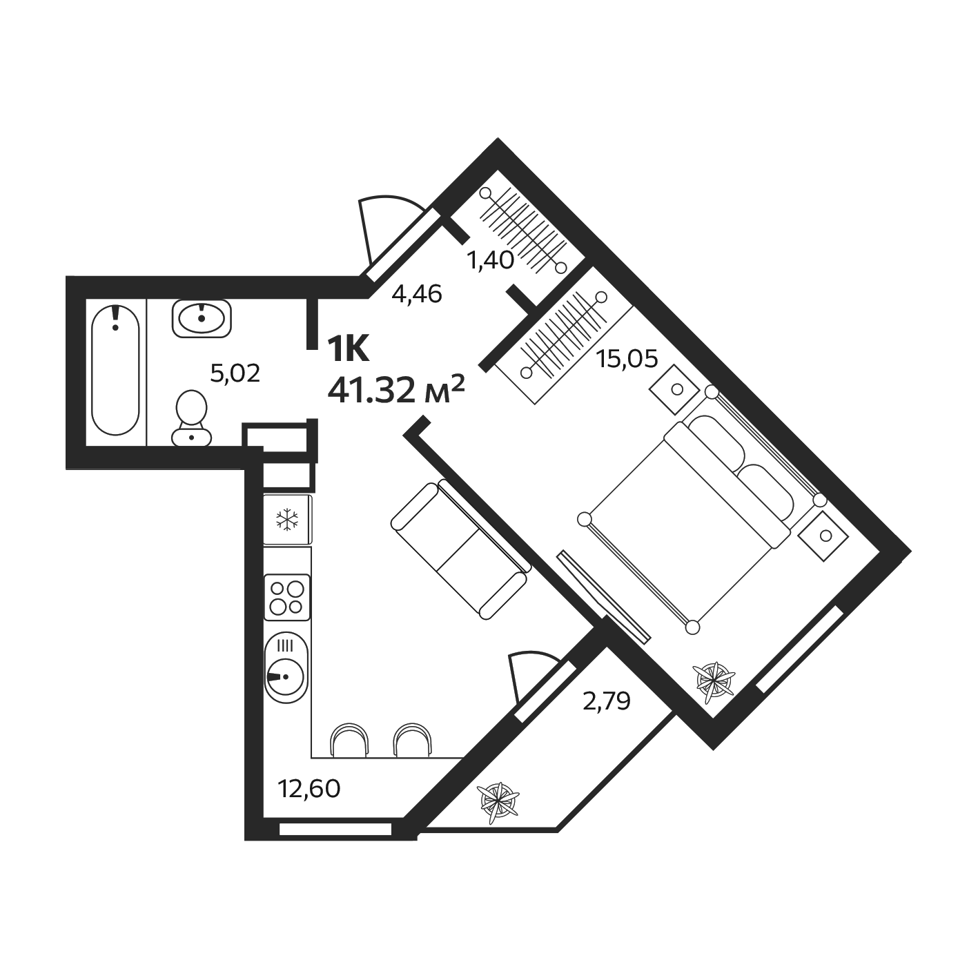 Планировка — Эдельвейс. Янино, 1-комн., 39 м²