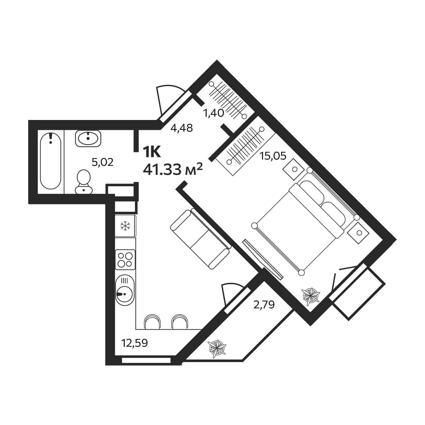 Планировка — Эдельвейс. Янино, 1-комн., 39 м²