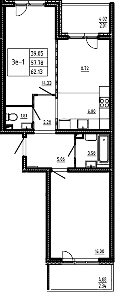 Планировка — ЛесART, 3-комн., 58 м²