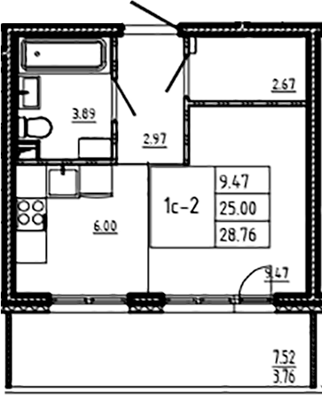 Планировка — ЛесART, Студия, 25 м²