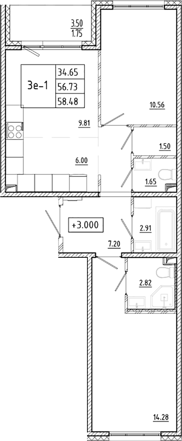 Планировка — ЛесART, 3-комн., 57 м²