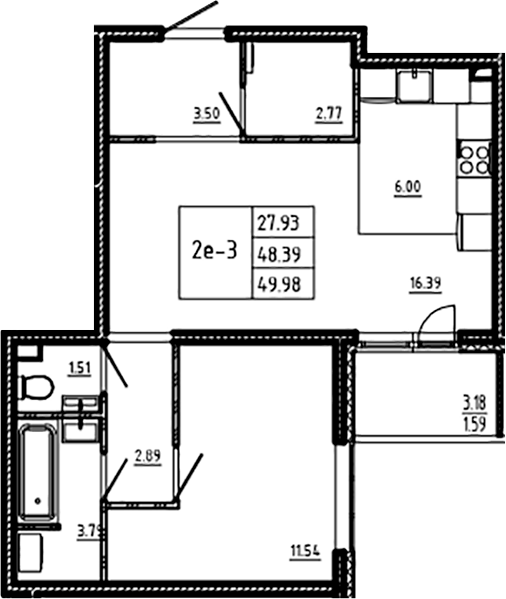 Планировка — ЛесART, 2-комн., 48 м²