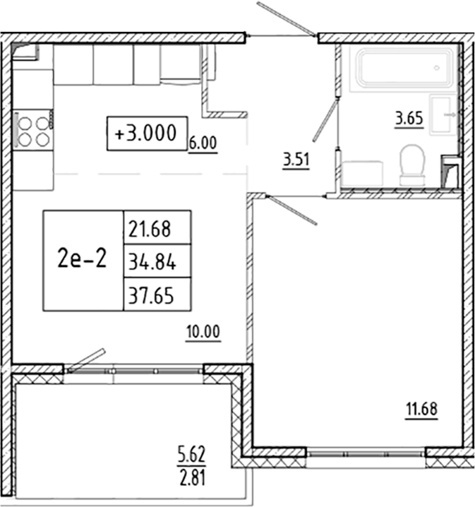 Планировка — ЛесART, 2-комн., 35 м²