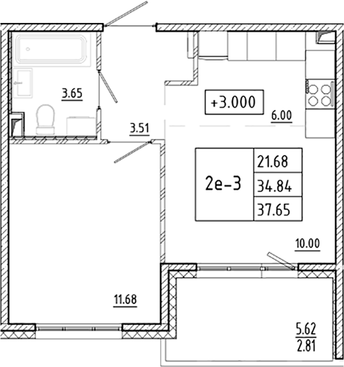 Планировка — ЛесART, 2-комн., 35 м²