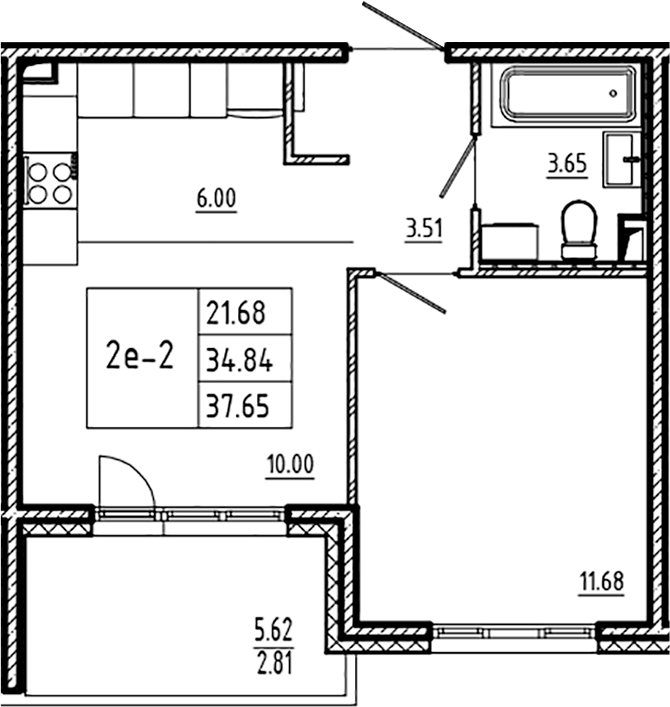 Планировка — ЛесART, 2-комн., 35 м²