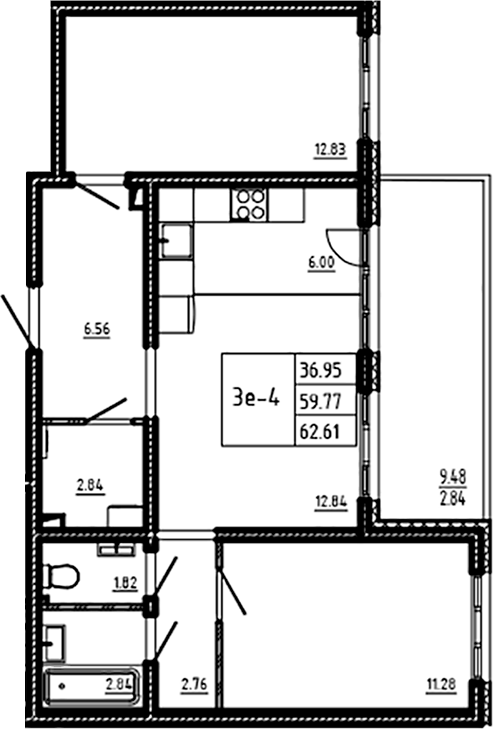 Планировка — ЛесART, 3-комн., 60 м²