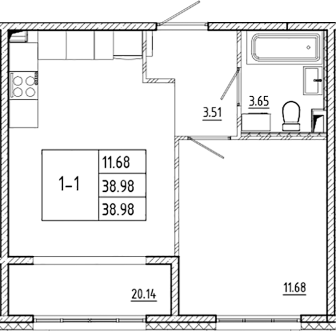 Планировка — ЛесART, 2-комн., 39 м²